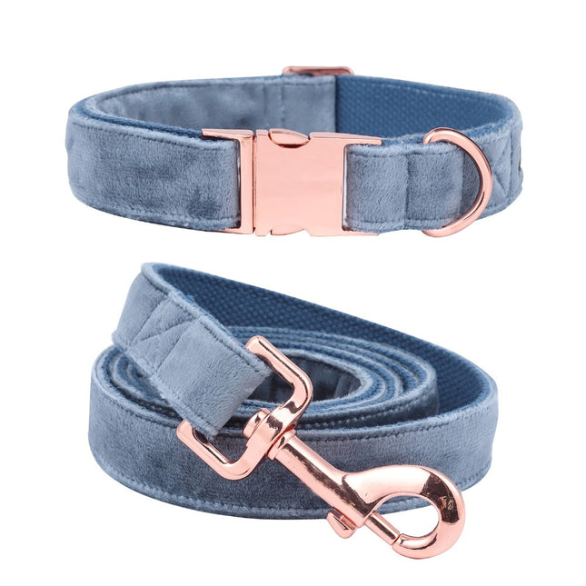 Velvet Touch Blue Collar & Leash Combo for Dogs by Unique Style Paws